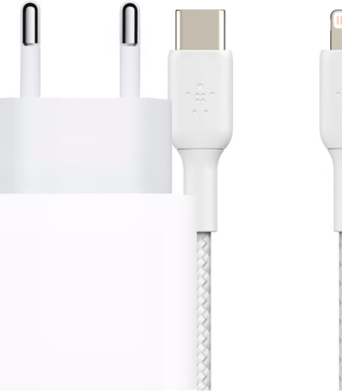 Apple Power Delivery Oplader 20W + Belkin Lightning Kabel 1m Nylon