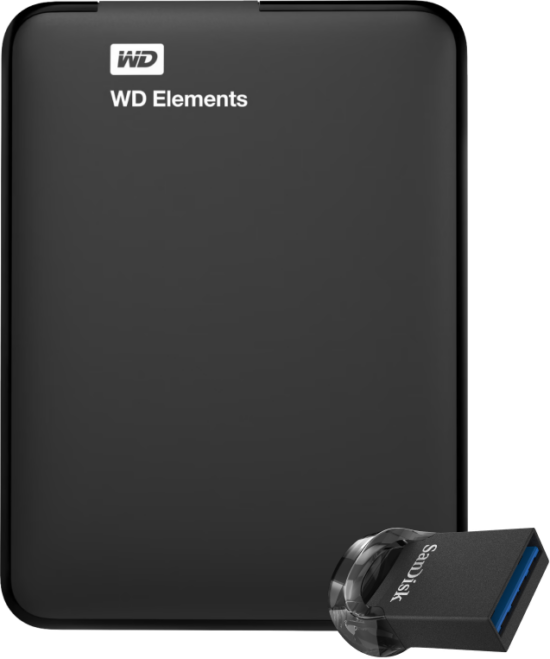 WD Elements Portable 1TB + SanDisk Ultra Fit 64GB