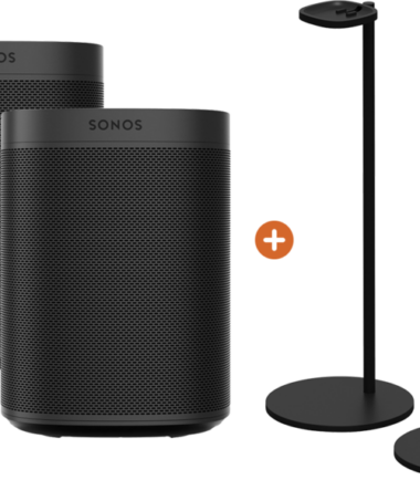 Sonos One SL Duopack + Sonos Speaker Standaard Paar Zwart