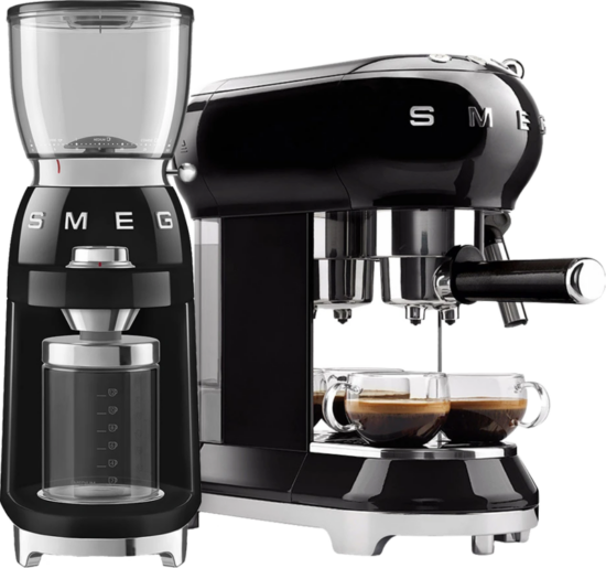 SMEG ECF01BLEU Zwart + Koffiemolen - Koffieapparaten Espresso Halfautomatisch