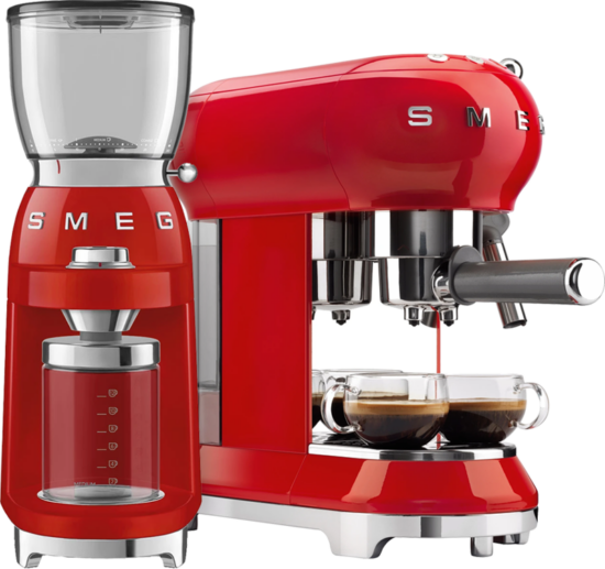 SMEG ECF01RDEU Rood + Koffiemolen - Koffieapparaten Espresso Halfautomatisch