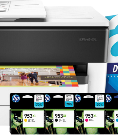 HP Officejet 7740 + 1 set extra inkt + 500 vellen A4 papier