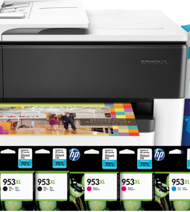 HP Officejet 7740 + 2 set extra inkt + 500 vellen A4 papier