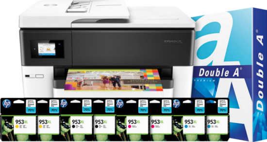 HP Officejet 7740 + 2 set extra inkt + 500 vellen A4 papier