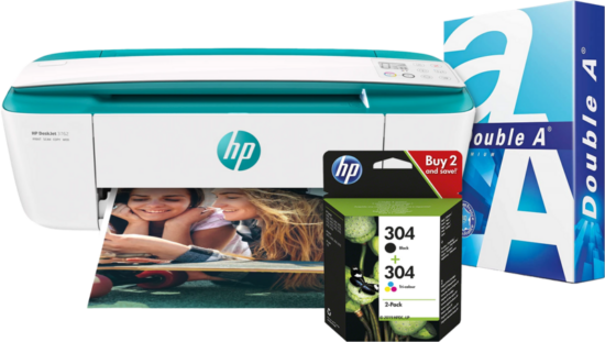 HP Deskjet 3762 + 1 set extra inkt + 500 vellen A4 papier