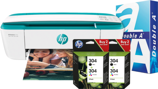 HP Deskjet 3762 + 2 sets extra inkt + 500 vellen A4 papier