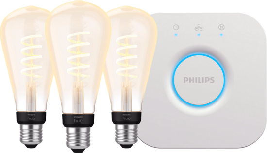 Philips Hue Filament White Ambiance Edison XL 3-Pack + Bridge