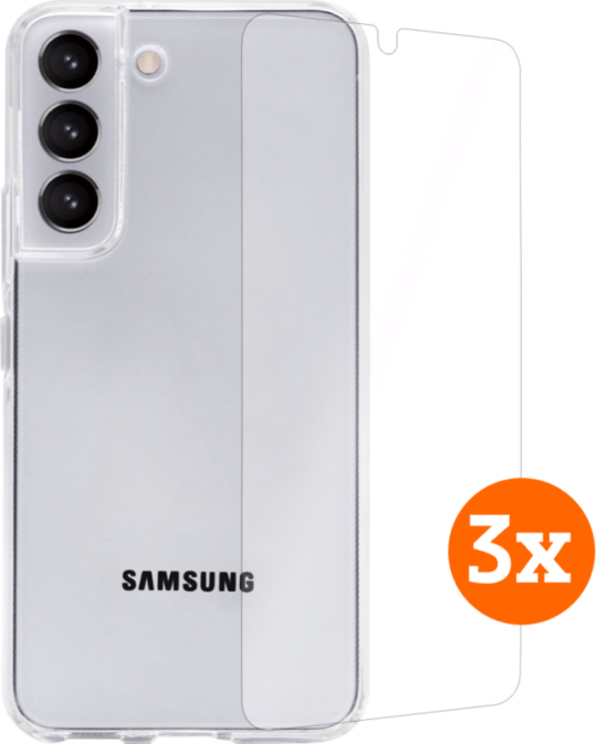 BlueBuilt Samsung Galaxy S22 Plus Screenprotector Trio Pack + Back Cover Transparant