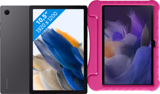 Samsung Galaxy Tab A8 32GB Wifi + 4G Grijs + Just in Case Kids Cover Roze