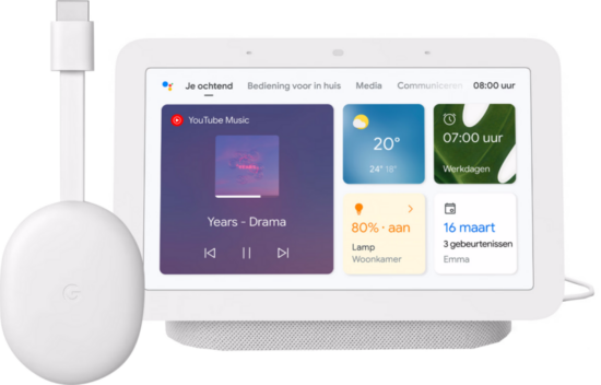 Google Chromecast 4K met Google TV + Google Nest Hub 2 Chalk