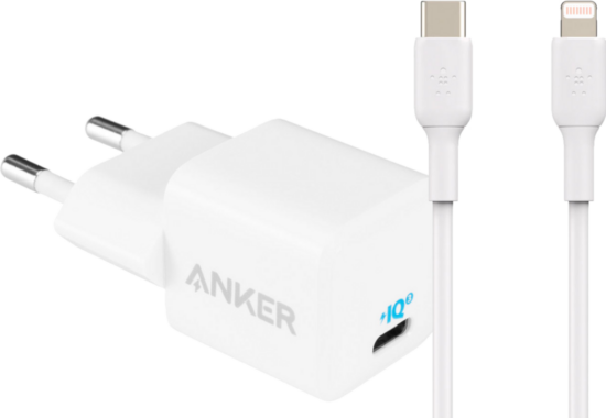 Anker Power Delivery Oplader 20W + Belkin Lightning Kabel 1m Kunststof Wit