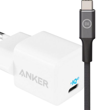 Anker Power Delivery Oplader 20W Wit + BlueBuilt Usb C Kabel 1
