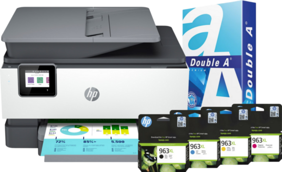 HP Officejet Pro 9012e + 1 set extra inkt + 500 vellen A4 papier