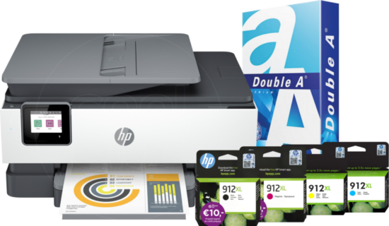 HP Officejet Pro 8022e + 1 set extra inkt + 500 vellen A4 papier