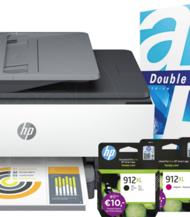 HP Officejet Pro 8022e + 1 set extra inkt + 2.500 vellen A4 papier