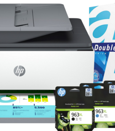 HP OfficeJet Pro 9019e + 1 set extra inkt + 2.500 vellen A4 papier