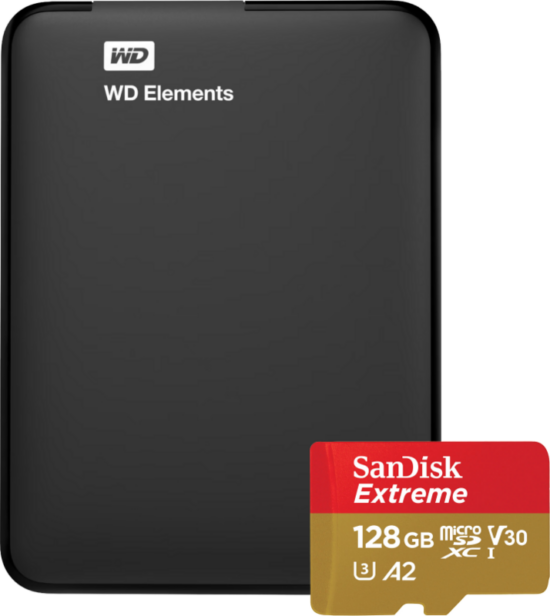 WD Elements Portable 1TB + SanDisk MicroSDXC Extreme 128GB