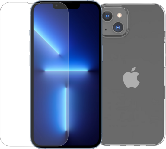 BlueBuilt Apple iPhone 14 Screenprotector Glas + BlueBuilt Soft Case Back Cover