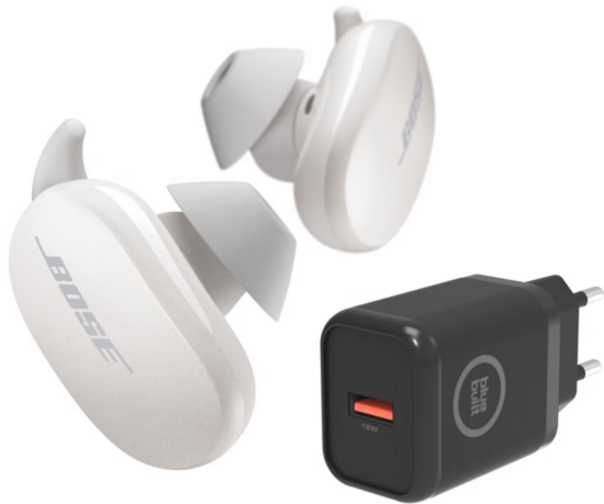 Bose QuietComfort Earbuds Wit + BlueBuilt Oplader 18W