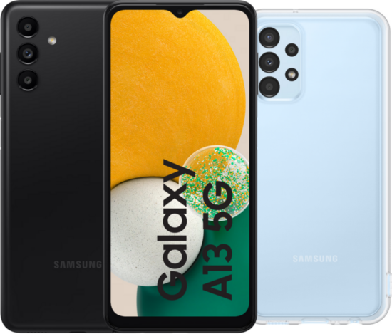 Samsung Galaxy A13 128GB Zwart 5G + Samsung Soft Case Back Cover Transparant
