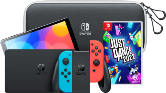 Nintendo Switch OLED Rood/Blauw + Just Dance 2022 + hoesje