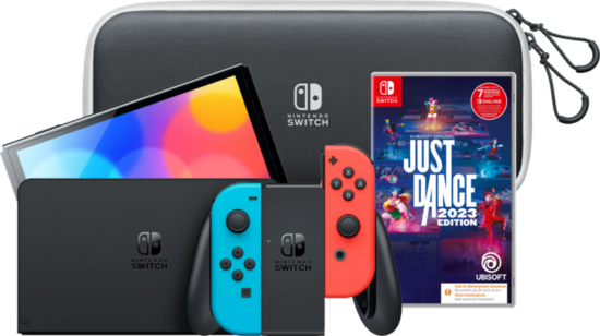 Nintendo Switch OLED Rood/Blauw + Just Dance 2023 + hoesje