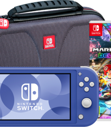 Nintendo Switch Lite Blauw + Mario Kart 8 Deluxe + Bigben Beschermtas
