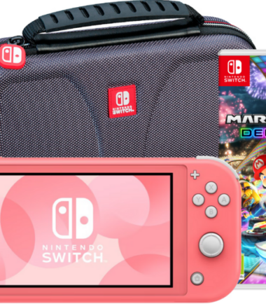 Nintendo Switch Lite Koraal + Mario Kart 8 Deluxe + Bigben Beschermtas