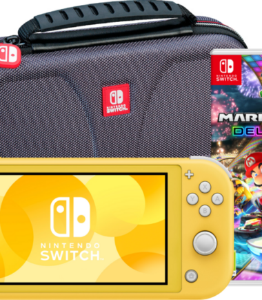 Nintendo Switch Lite Geel + Mario Kart 8 Deluxe + Bigben Beschermtas