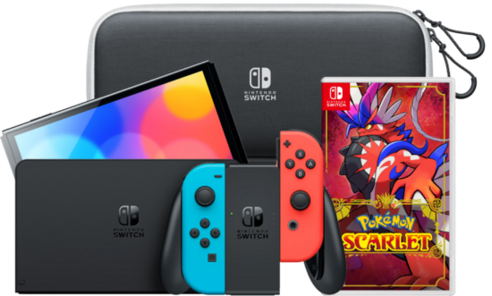 Nintendo Switch OLED Rood/Blauw + Pokémon Scarlet + Travel Case met Screenprotector