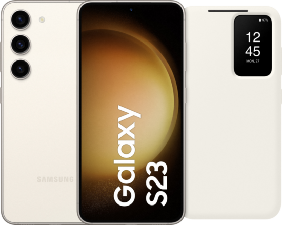 Samsung Galaxy S23 128GB Creme 5G + Clear View Book Case Creme