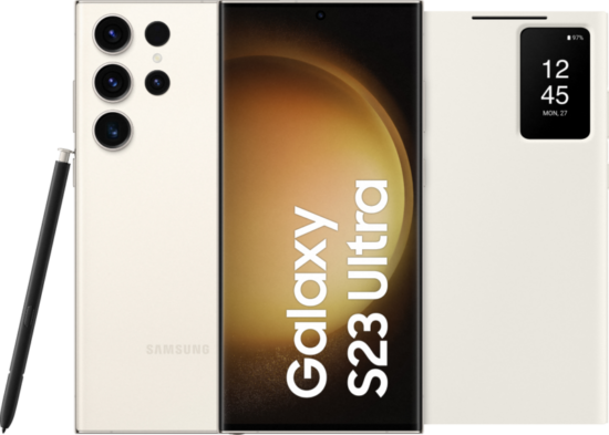 Samsung Galaxy S23 Ultra 256GB Creme 5G + Clear View Book Case Creme