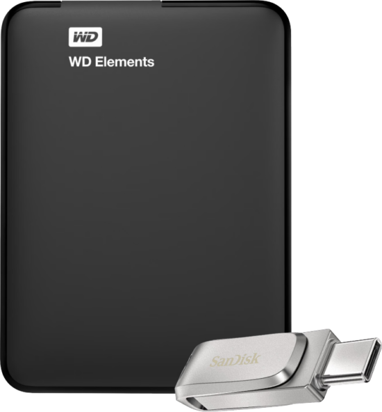 WD Elements Portable 5TB + SanDisk Ultra Dual Drive 3.1 Luxe 128GB