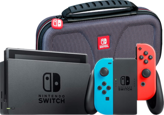 Nintendo Switch Rood/Blauw + Bigben Travel Case Zwart