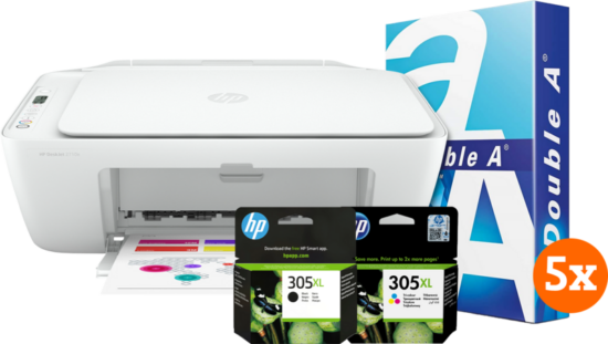 HP Deskjet 2710e + 1 set extra inkt + 500 vellen A4 papier