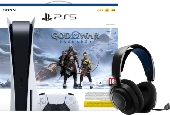 PlayStation 5 + God of War Ragnarok + SteelSeries Arctis Nova 7P