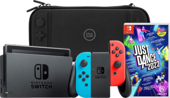 Nintendo Switch Rood/Blauw + Just Dance 2022 + Bluebuilt Beschermhoes