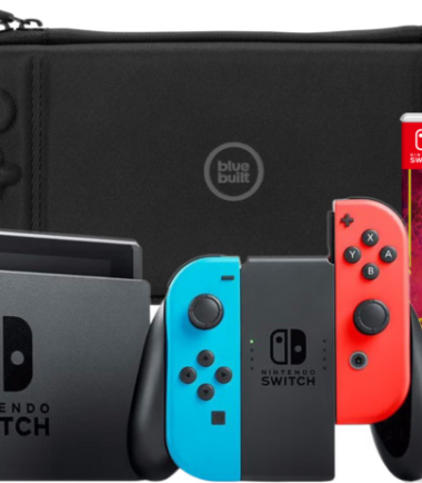 Nintendo Switch Rood/Blauw + Pokemon Scarlet + BlueBuilt Beschermhoes