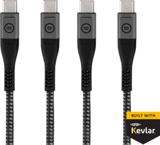 BlueBuilt Usb C naar Usb C kabel 3m Kevlar® Zwart Duo Pack