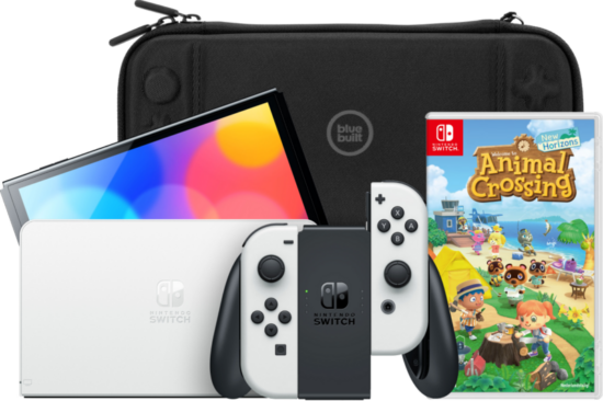 Nintendo Switch OLED Wit + Animal Crossing New Horizons + BlueBuilt  Beschermhoes