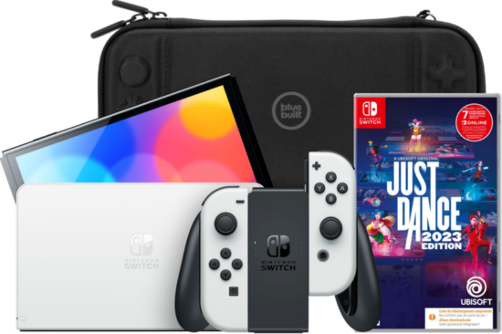 Nintendo Switch OLED Wit + Just Dance 2023 + Bluebuilt Beschermhoes
