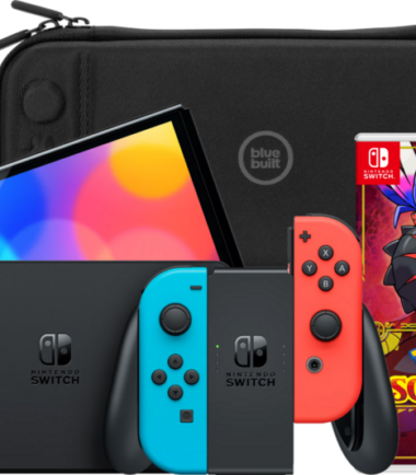 Nintendo Switch OLED Blauw/Rood + Pokémon Scarlet + BlueBuilt Beschermhoes