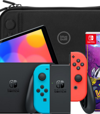 Nintendo Switch OLED Blauw/Rood + Pokémon Violet + BlueBuilt Beschermhoes