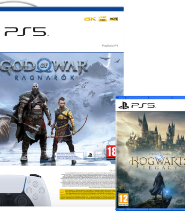 PlayStation 5 Disc Edition + God of War + Hogwarts Legacy + Extra controller Grey Camo