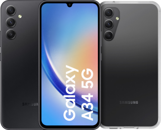 Samsung Galaxy A34 256GB Zwart 5G + Otterbox React Back Cover Transparant