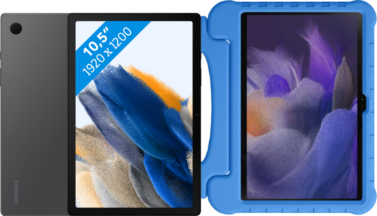 Samsung Galaxy Tab A8 128GB Wifi + 4G Grijs + Just in Case Kids Cover Blauw