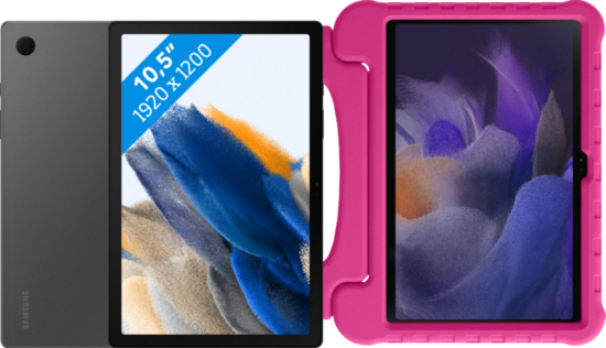 Samsung Galaxy Tab A8 128GB Wifi + 4G Grijs + Just in Case Kids Cover Roze