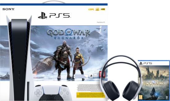 PlayStation 5 + God of War Ragnarok + Hogwarts Legacy + 3D Pulse Gaming Headset