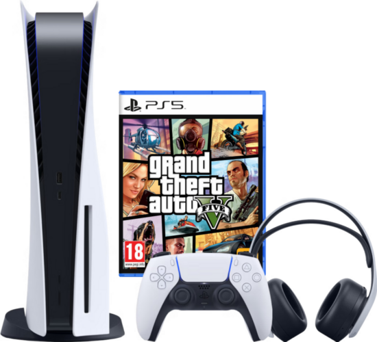 PlayStation 5 Disc Edition + GTA 5 + 3D Pulse Gaming Headset