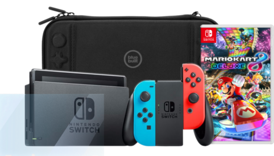 Nintendo Switch Rood/Blauw + Mario Kart 8 Deluxe + Screenprotector + Beschermhoes